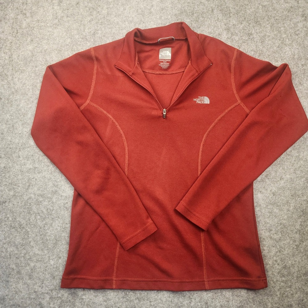 The North Face Womens Red Quarter Zip Pullover Waffle Knit Active Top Medium